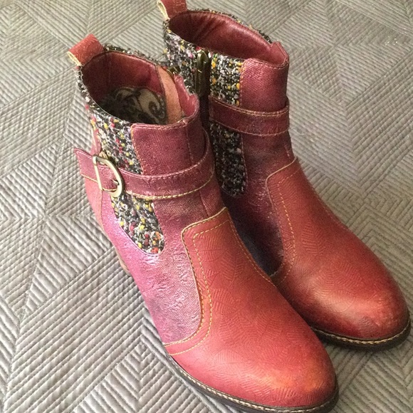 Spring Step L’Artiste Size EU 38 US 7.5/8 red leather ankle boots for women - Picture 1 of 10